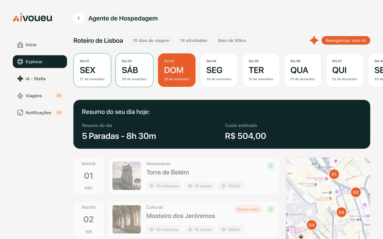 Agente de itinerario: el día entero organizado, con mapa y costo estimado.