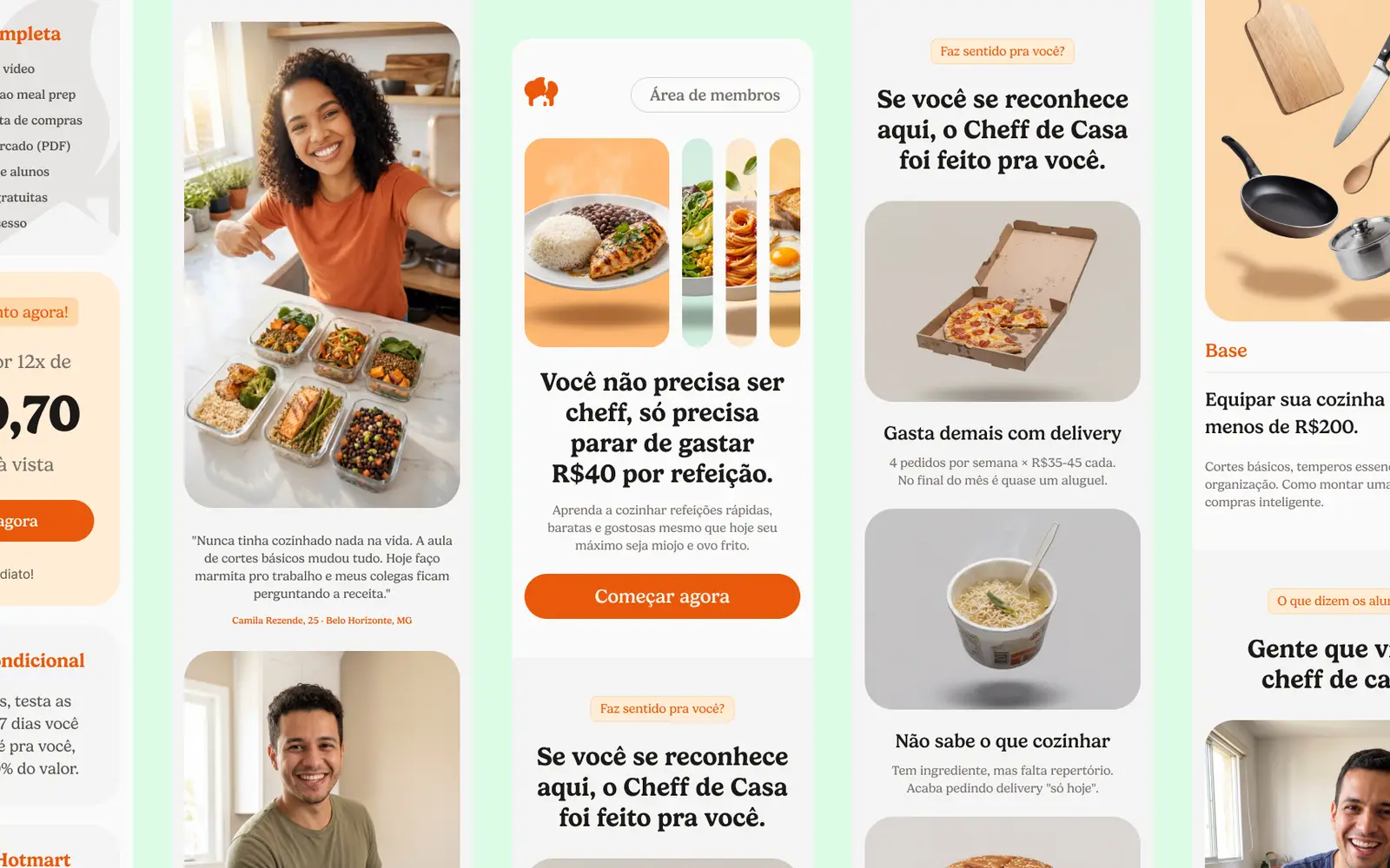 As seções da página de vendas.