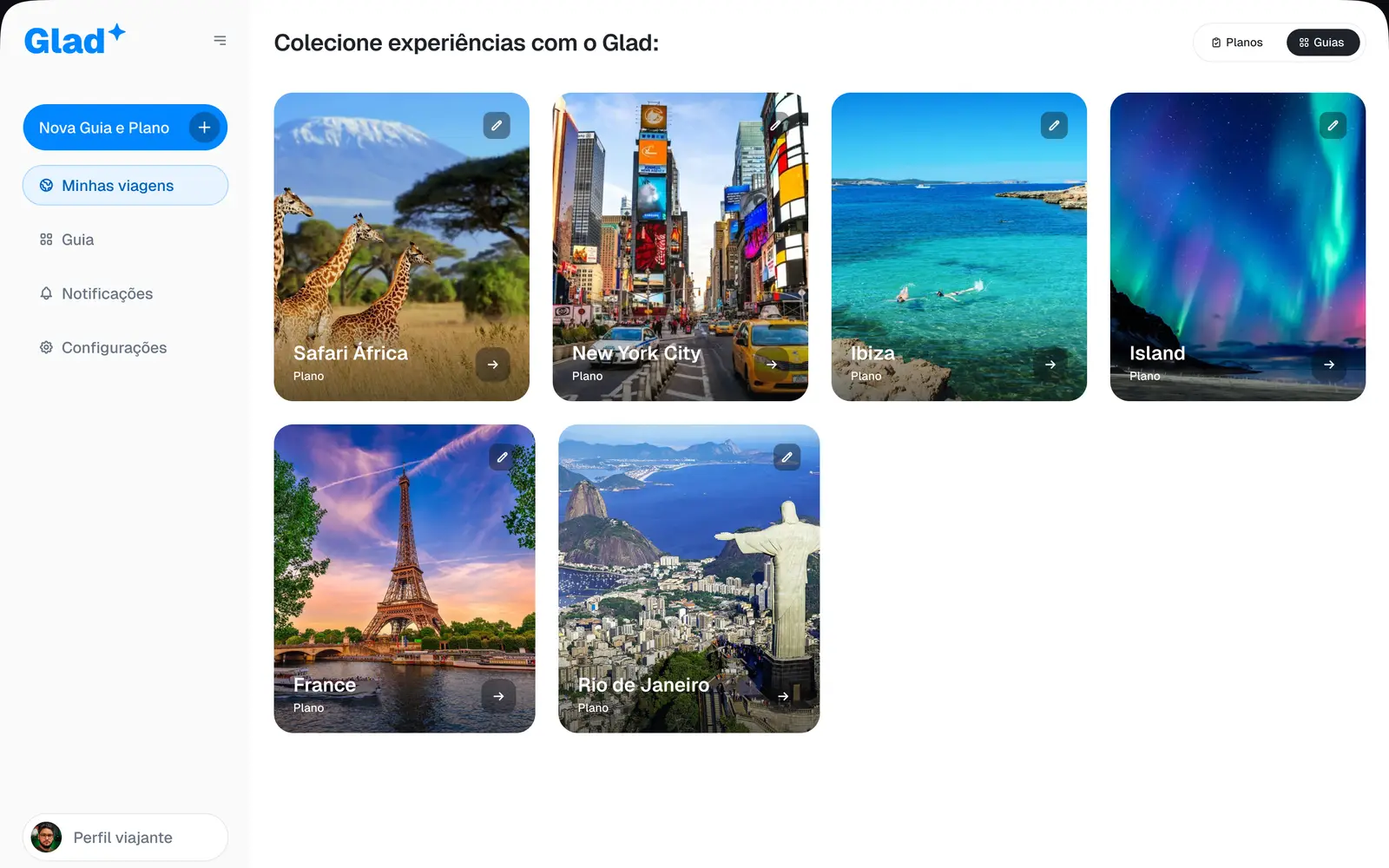 No sistema: guias e experiências por destino.