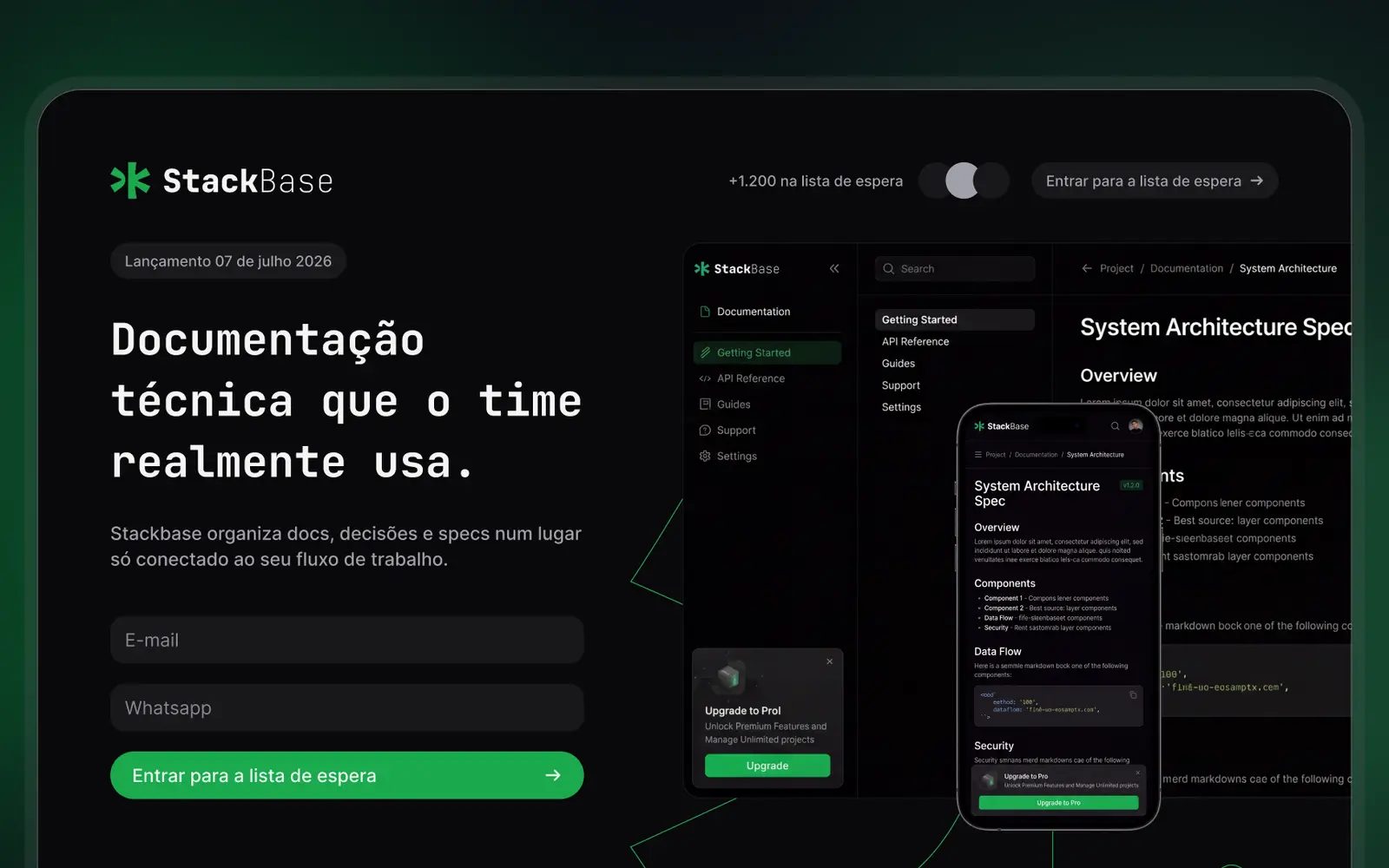 O topo da página.