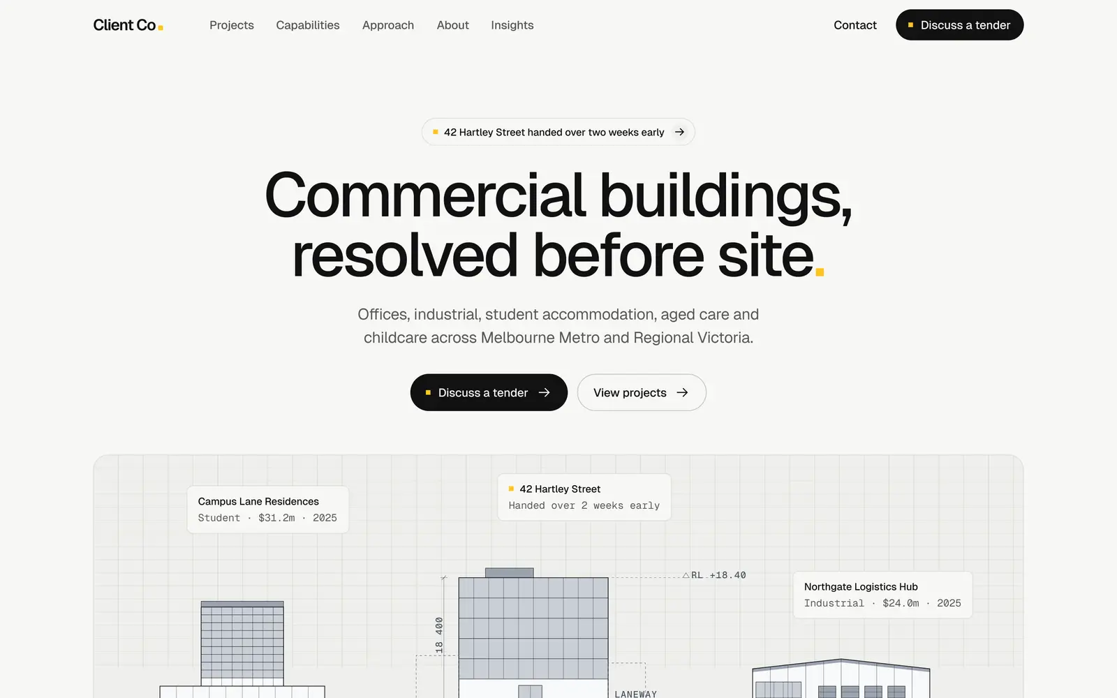 A home: “prédios comerciais, resolvidos antes da obra”.